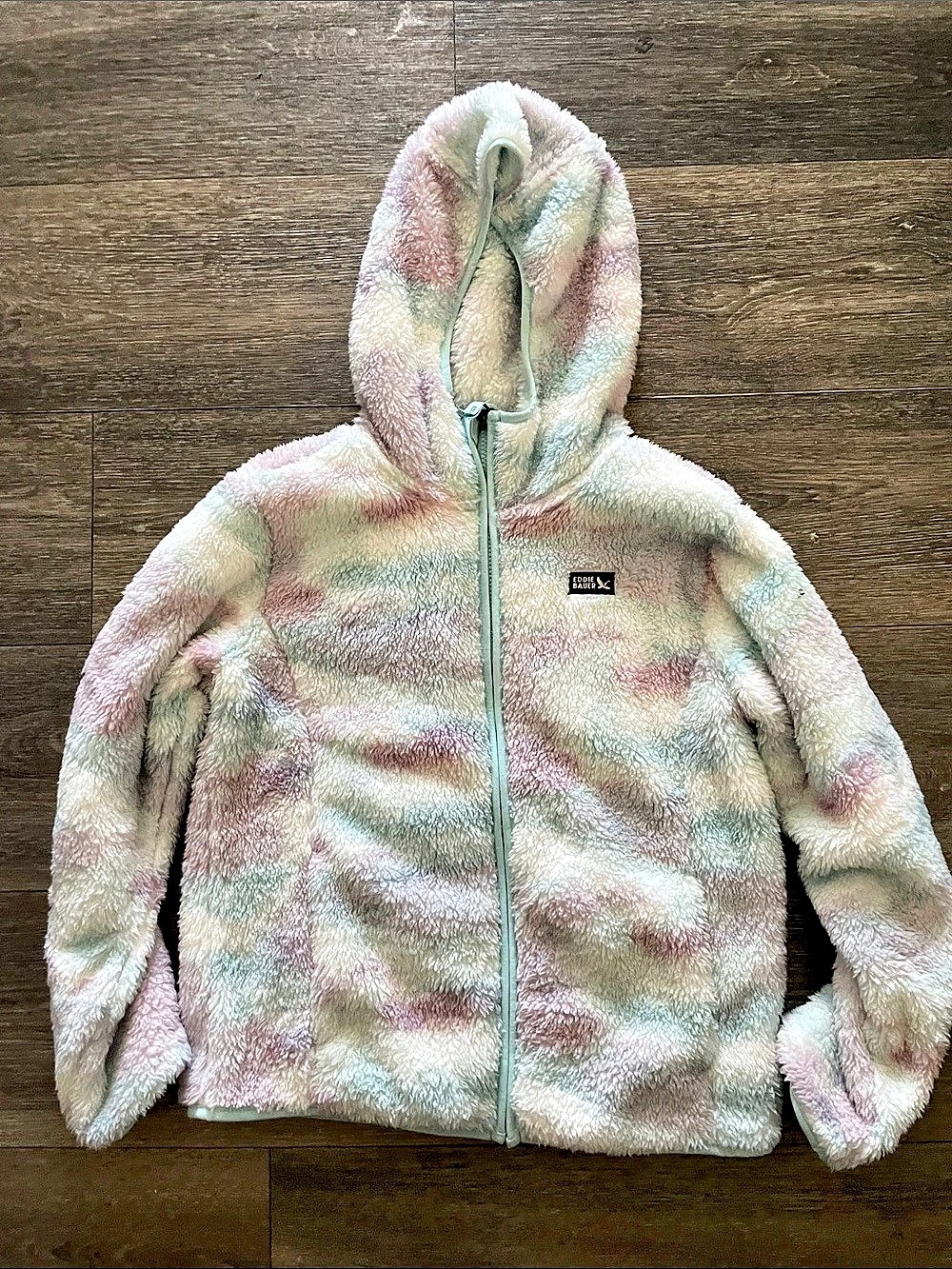 Eddie Bauer Kids Hooded Quest Plush Fleece Jacket Medium Pink & Green